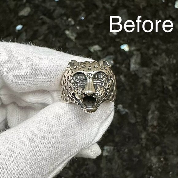 Custom 925 Sterling Silver Bold Red Ruby Gem Roaring Cheetah Signet Ring Size 8 - Picture 6 of 8